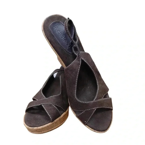 Le Chateau Brown Sling Back Wedge Heels Size 9 - Picture 3 of 7